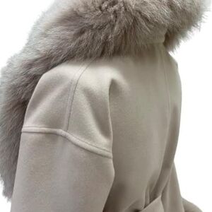 Elegant Cream Fur Collar Women's Coat